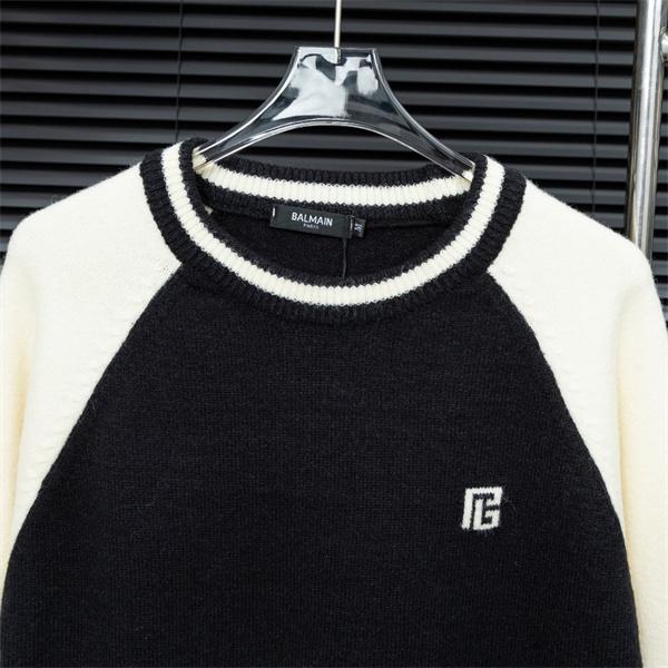 BALMAIN 偽物 秋冬日常 ユニセックス ブラック × ホワイト ベースボール風 ニットセーター バルマン