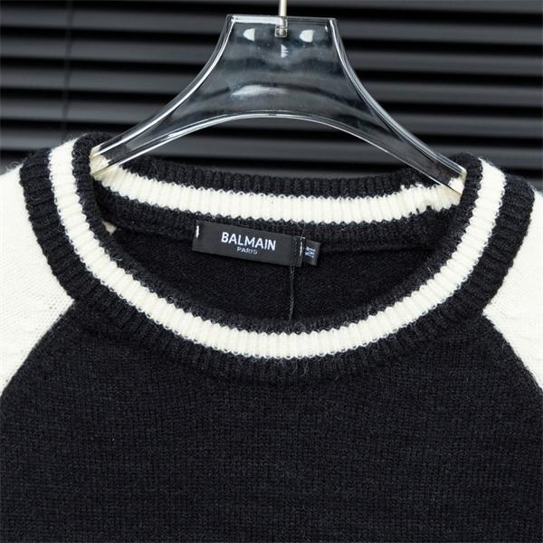 BALMAIN 偽物 秋冬日常 ユニセックス ブラック × ホワイト ベースボール風 ニットセーター バルマン