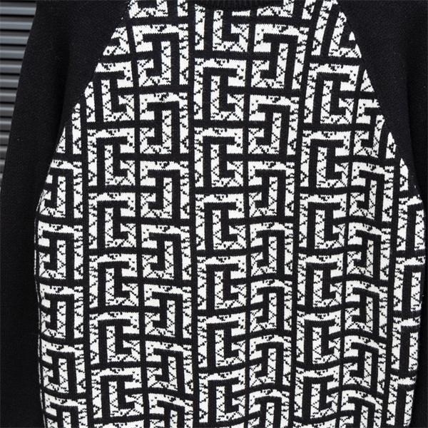 ブラック × ホワイト ジオメトリックロゴ ニットセーター バルマン BALMAIN コピー 秋冬 注目