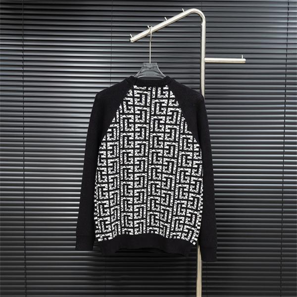 ブラック × ホワイト ジオメトリックロゴ ニットセーター バルマン BALMAIN コピー 秋冬 注目