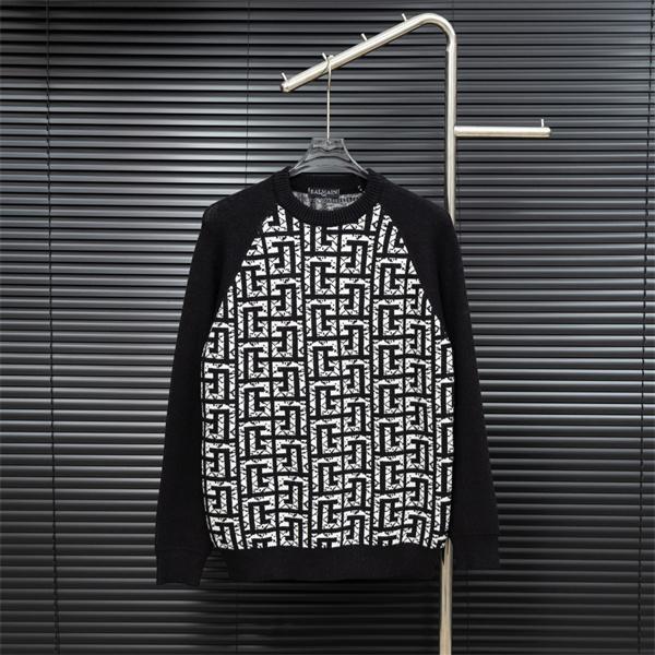 ブラック × ホワイト ジオメトリックロゴ ニットセーター バルマン BALMAIN コピー 秋冬 注目