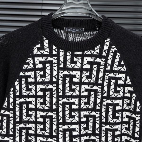 ブラック × ホワイト ジオメトリックロゴ ニットセーター バルマン BALMAIN コピー 秋冬 注目