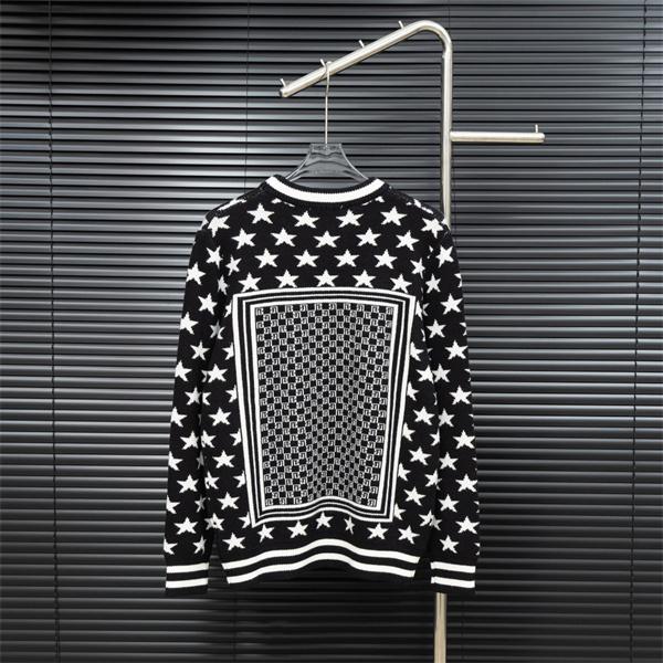  BALMAIN コピー 秋冬デザイン ブラック × ホワイト 星柄 × 幾何ロゴ ニットセーター バルマン