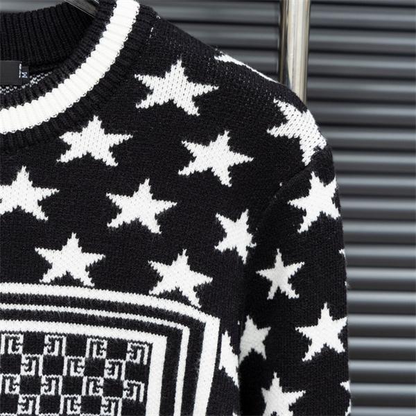  BALMAIN コピー 秋冬デザイン ブラック × ホワイト 星柄 × 幾何ロゴ ニットセーター バルマン