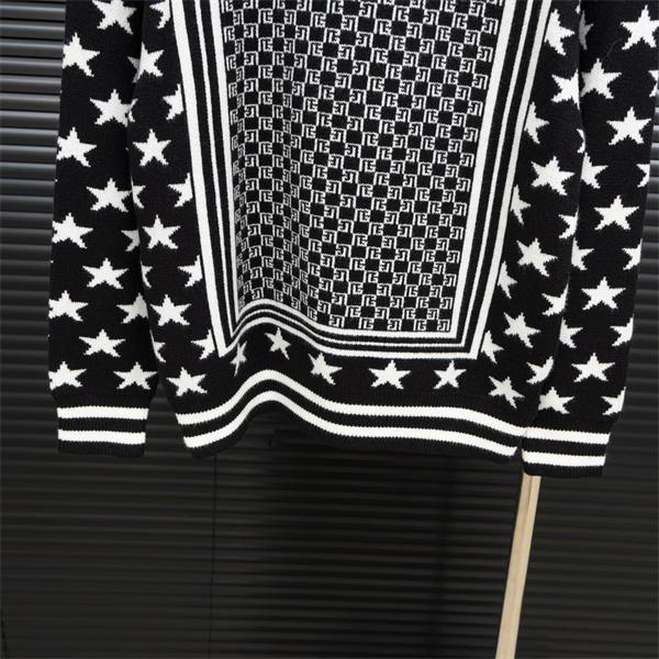  BALMAIN コピー 秋冬デザイン ブラック × ホワイト 星柄 × 幾何ロゴ ニットセーター バルマン