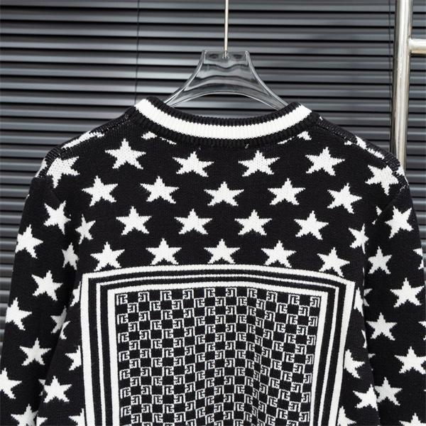  BALMAIN コピー 秋冬デザイン ブラック × ホワイト 星柄 × 幾何ロゴ ニットセーター バルマン