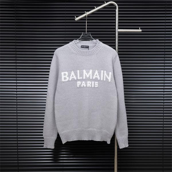 グレー 大ロゴ ニットセーター バルマン BALMAIN ス...