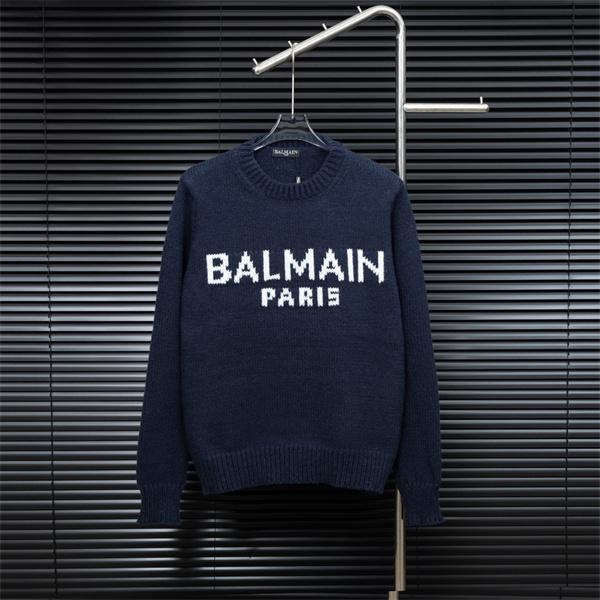 グレー 大ロゴ ニットセーター バルマン BALMAIN スーパーコピー 秋冬日常シンプル定番