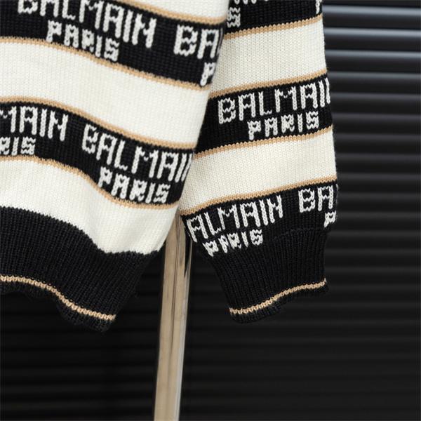 BALMAIN 偽物 秋冬ブランド 上質 ブラック × ホワイト ストライプ满印ロゴ ニットセーター バルマン
