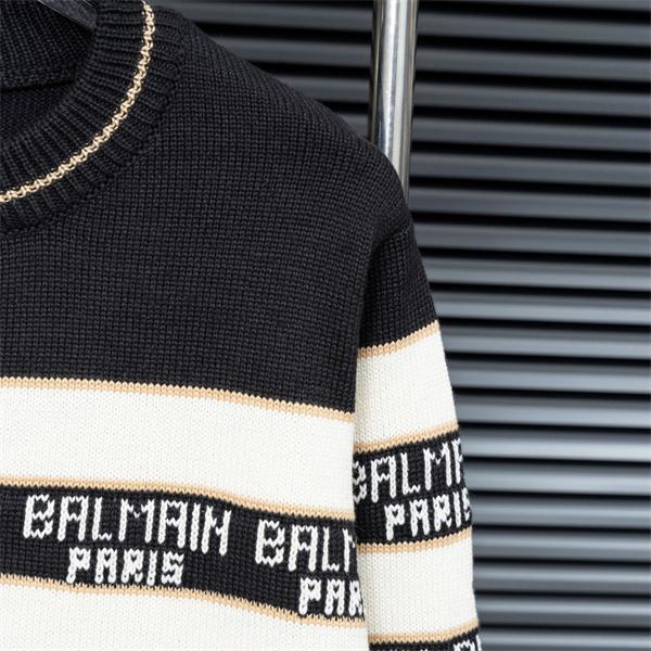 BALMAIN 偽物 秋冬ブランド 上質 ブラック × ホワイト ストライプ满印ロゴ ニットセーター バルマン