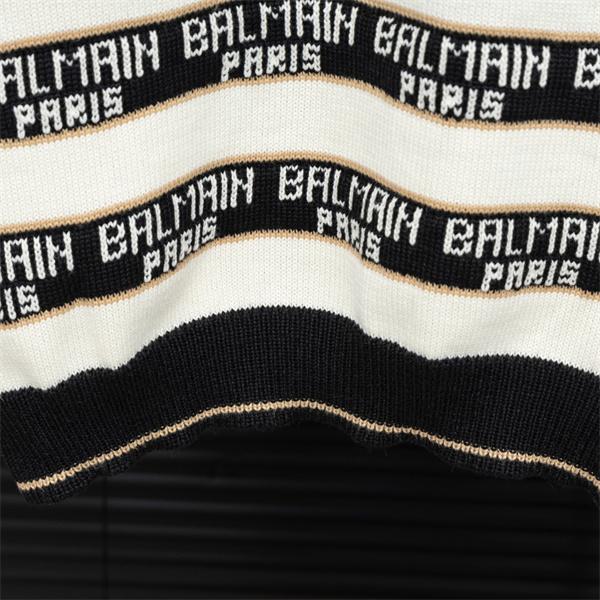 BALMAIN 偽物 秋冬ブランド 上質 ブラック × ホワイト ストライプ满印ロゴ ニットセーター バルマン
