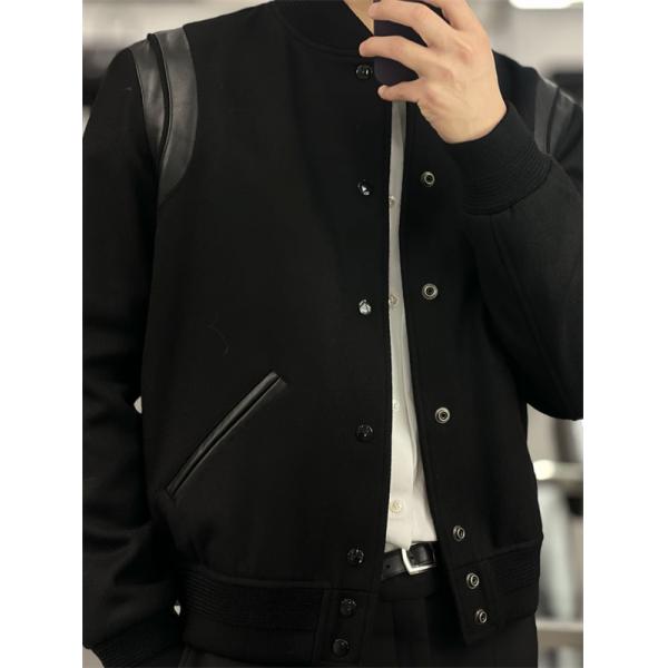 バルマン BALMAIN コピー 秋冬シ 注目 ブラック レザーアクセント ベースボールジャケット