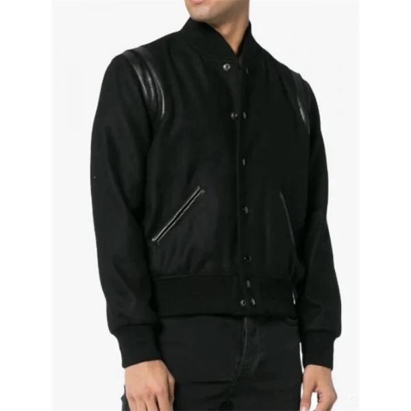  バルマン BALMAIN コピー 秋冬シ 注目 ブラック レザーアクセント ベースボールジャケット