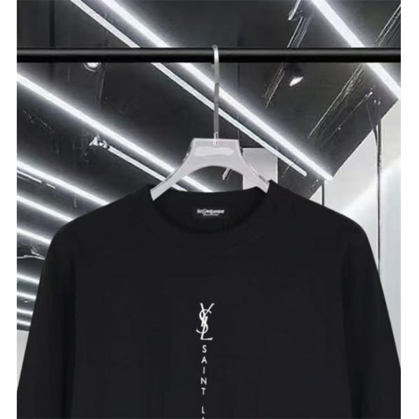 ホワイト 縦ロゴ ロングスリーブ T シャツ サンローラン SAINT LAURENT コピー 秋冬日常シンプル定番