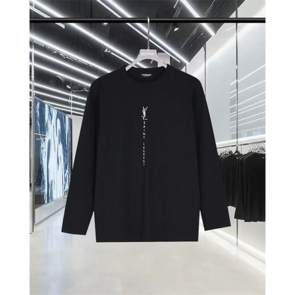 ホワイト 縦ロゴ ロングスリーブ T シャツ サンローラン SAINT LAURENT コピー 秋冬日常シンプル定番