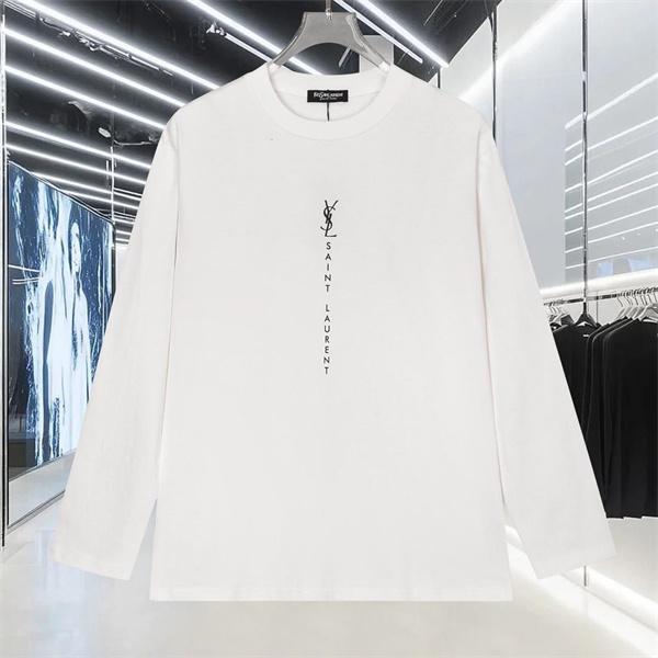 ホワイト 縦ロゴ ロングスリーブ T シャツ サンローラン SAINT LAURENT コピー 秋冬日常シンプル定番