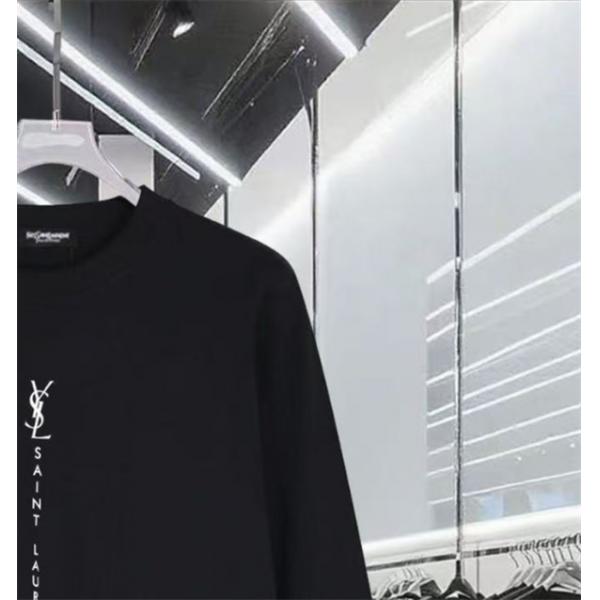 ホワイト 縦ロゴ ロングスリーブ T シャツ サンローラン SAINT LAURENT コピー 秋冬日常シンプル定番