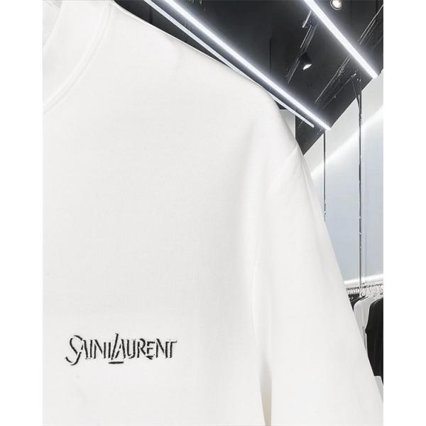   SAINT LAURENT コピー 秋冬ベーシック万能 ブラック ミニロゴ ロングスリーブ T シャツ サンローラン