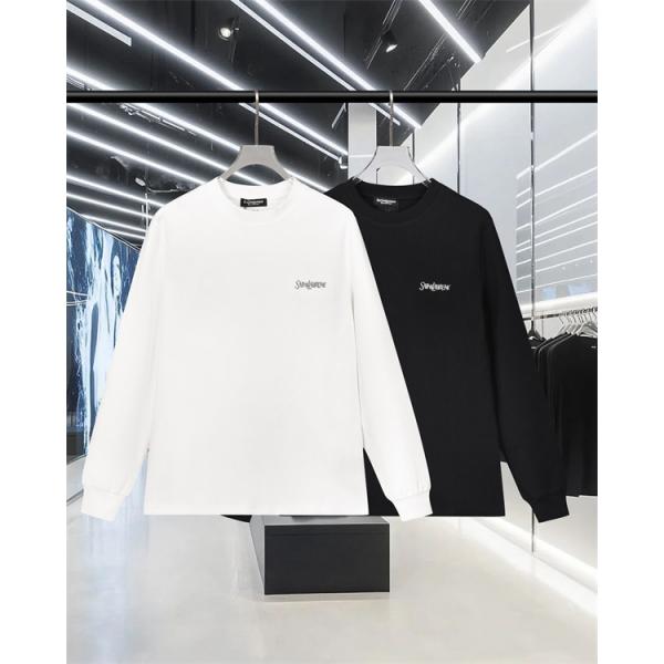   SAINT LAURENT コピー 秋冬ベーシック万能 ブラック ミニロゴ ロングスリーブ T シャツ サンローラン