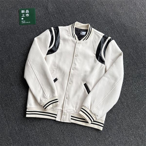 ベージュ レザーアクセント ベースボールジャケット サンローラン SAINT LAURENT コピー 秋冬 話題