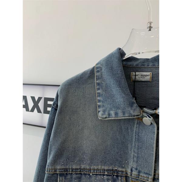 SAINT LAURENT 偽物 秋冬フェミニントレンディ ライトブルー ブリリアントアクセント デニムジャケット サンローラン