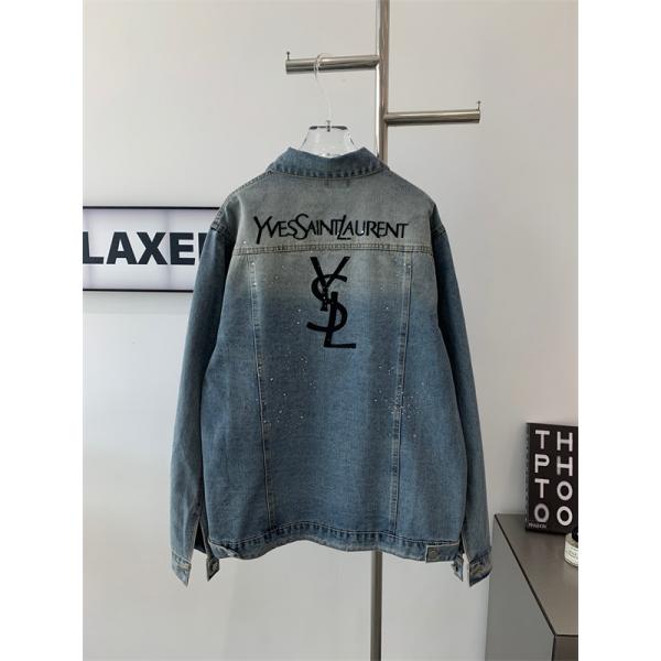 SAINT LAURENT 偽物 秋冬フェミニントレンディ ライトブルー ブリリアントアクセント デニムジャケット サンローラン