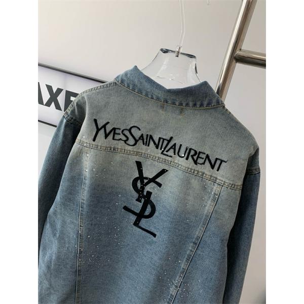 SAINT LAURENT 偽物 秋冬フェミニントレンディ ライトブルー ブリリアントアクセント デニムジャケット サンローラン