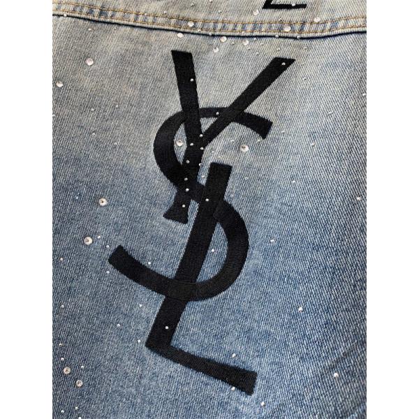 SAINT LAURENT 偽物 秋冬フェミニントレンディ ライトブルー ブリリアントアクセント デニムジャケット サンローラン