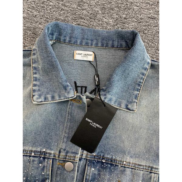 SAINT LAURENT 偽物 秋冬フェミニントレンディ ライトブルー ブリリアントアクセント デニムジャケット サンローラン