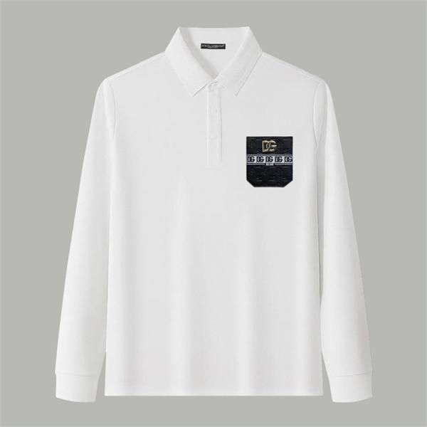 ドルチェ & ガッバーナ DOLCE & GABBANA 偽物 秋冬 お洒落 ホワイト ポロ领 ポケットモチーフ ロングスリーブ 長袖T シャツ