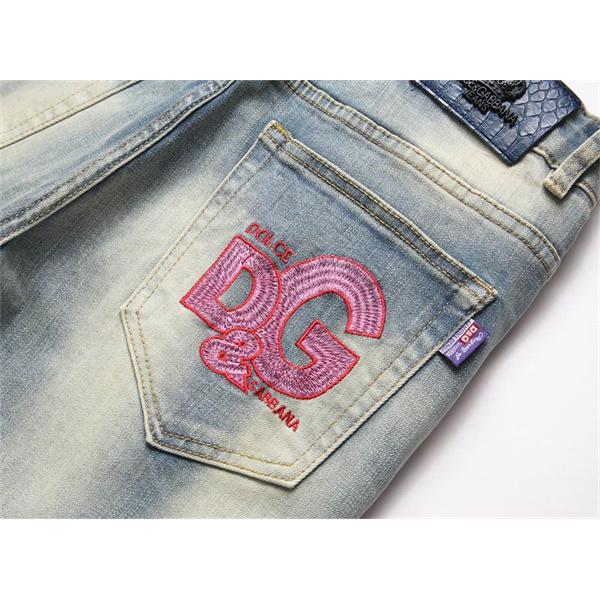 DOLCE & GABBANA 偽物 秋冬 ファッション ライトブルー ピンク刺繍 ヴィンテージデニムパンツ ドルチェ & ガッバーナ