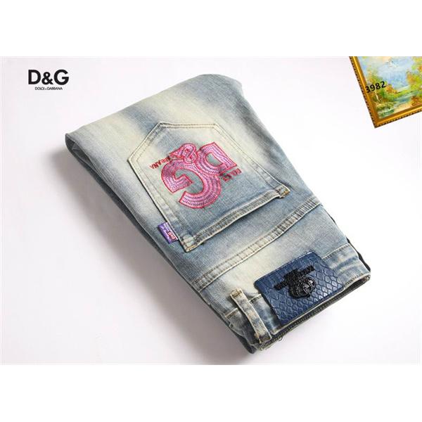 DOLCE & GABBANA 偽物 秋冬 ファッション ライトブルー ピンク刺繍 ヴィンテージデニムパンツ ドルチェ & ガッバーナ