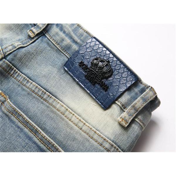 DOLCE & GABBANA 偽物 秋冬 ファッション ライトブルー ピンク刺繍 ヴィンテージデニムパンツ ドルチェ & ガッバーナ