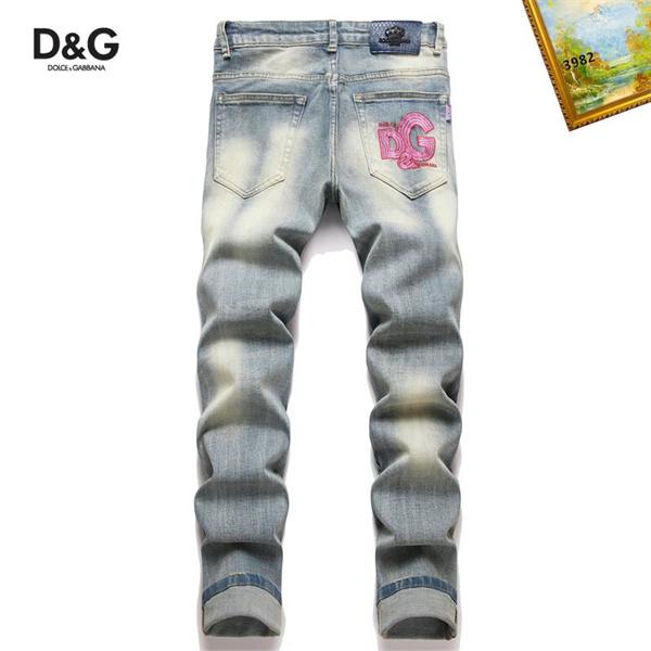 DOLCE & GABBANA 偽物 秋冬 ファッション ライトブルー ピンク刺繍 ヴィンテージデニムパンツ ドルチェ & ガッバーナ