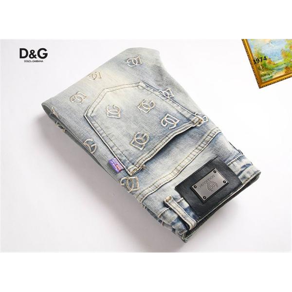 ドルチェ & ガッバーナ DOLCE & GABBANA コピー 秋冬 注目 ライトブルー 多刺繍 DG ロゴ デニムパンツ