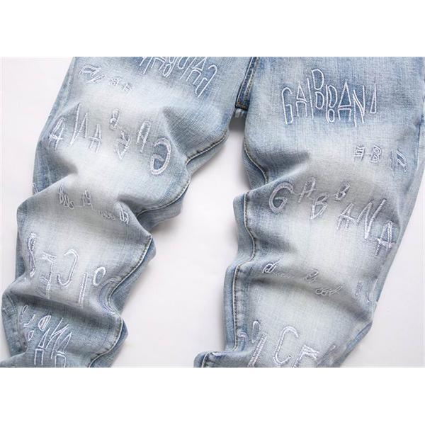 ライトブルー 满刺繍字母 デニムパンツ ドルチェ & ガッバーナ DOLCE & GABBANA スーパーコピー 秋冬 高級感