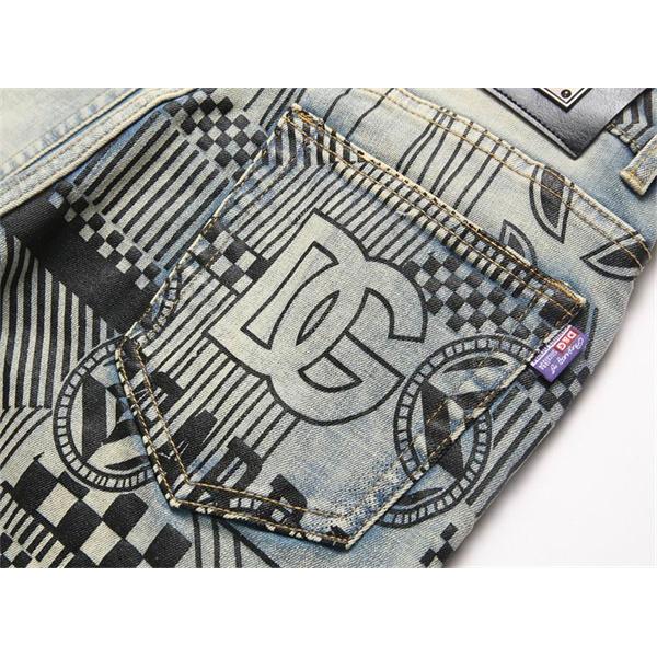 ドルチェ & ガッバーナ DOLCE & GABBANA コピー 秋冬 お洒落 ライトブルー チェッカーボード腰頭 デニムパンツ 