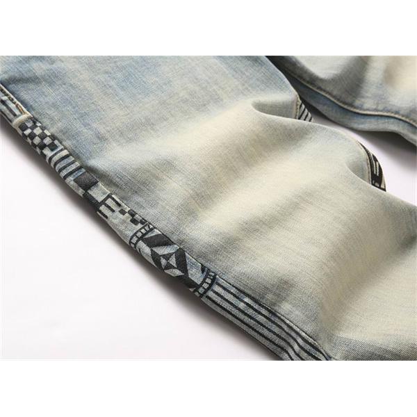 ドルチェ & ガッバーナ DOLCE & GABBANA コピー 秋冬 お洒落 ライトブルー チェッカーボード腰頭 デニムパンツ 