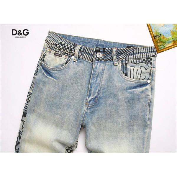 ドルチェ & ガッバーナ DOLCE & GABBANA コピー 秋冬 お洒落 ライトブルー チェッカーボード腰頭 デニムパンツ 