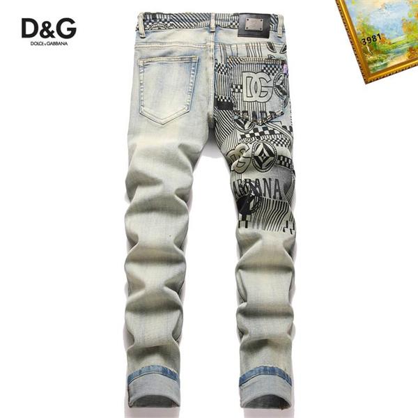 ドルチェ & ガッバーナ DOLCE & GABBANA コピー 秋冬 お洒落 ライトブルー チェッカーボード腰頭 デニムパンツ 