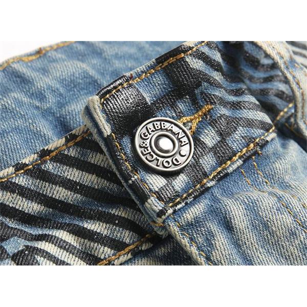 ドルチェ & ガッバーナ DOLCE & GABBANA コピー 秋冬 お洒落 ライトブルー チェッカーボード腰頭 デニムパンツ 