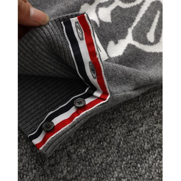 グレー × ブラック 2 色 白鳥柄 四条纹袖 円领 セーター トムブラウン Thom Browne コピー 秋冬可愛い 定番