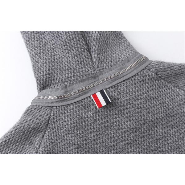 ネイビー 着心地最高 連帽 ニットカーディガン トムブラウン Thom Browne コピー 秋冬機能的 定番