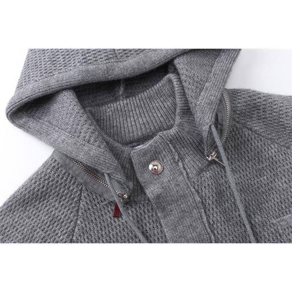 ネイビー 着心地最高 連帽 ニットカーディガン トムブラウン Thom Browne コピー 秋冬機能的 定番