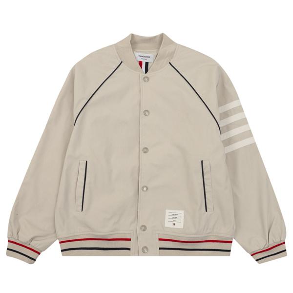 Thom Browne コピー 秋冬クリーン トレンド ベージュ クリーン 細条纹 ベースボールジャケット トムブラウン 