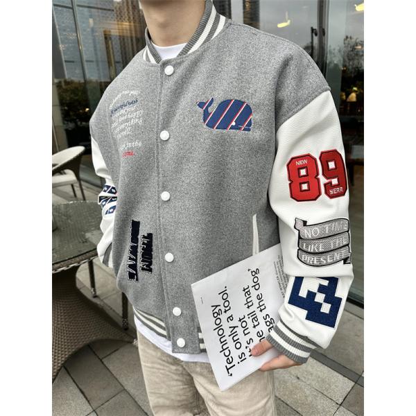 グレー アーティスティック 刺繍 ベースボールジャケット トムブラウン Thom Browne 偽物 2025秋冬準備 注目