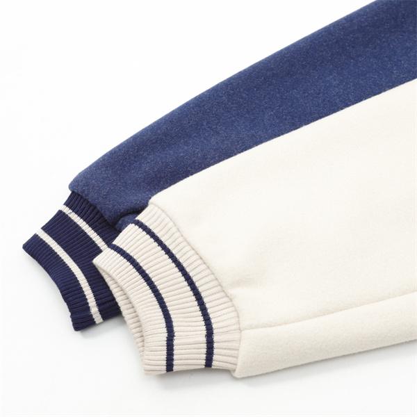 Thom Browne コピー 2025秋冬 人気 ベージュ × ネイビー シンメトリック ベースボールジャケット トムブラウン