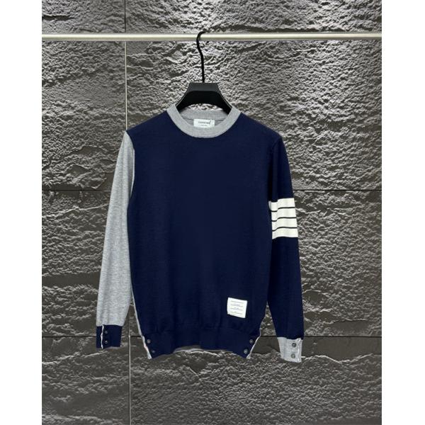 グレー × レッド × ネイビー 3 色 セーター トムブラウン Thom Browne コピー 秋冬カラフル 最新