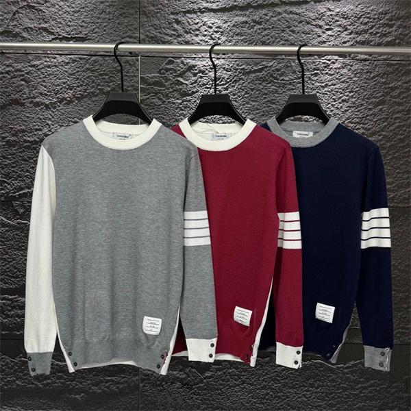 グレー × レッド × ネイビー 3 色 セーター トムブラウン Thom Browne コピー 秋冬カラフル 最新