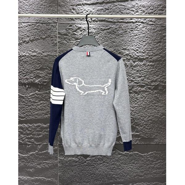 グレー × レッド × ネイビー 3 色 セーター トムブラウン Thom Browne コピー 秋冬カラフル 最新